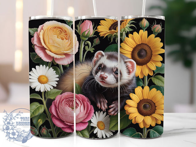 Cute Sunflower Ferret Tumbler, Cute Ferret, Sunflower Wrap, Sublimation Art, 20oz Tumbler, Playful Design, Nature Theme Sublimation ToriDesigns 