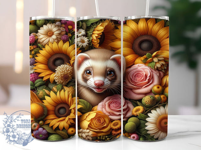 Cute Sunflower Ferret Tumbler, Cute Ferret, Sunflower Wrap, Sublimation Art, 20oz Tumbler, Playful Design, Nature Theme Sublimation ToriDesigns 