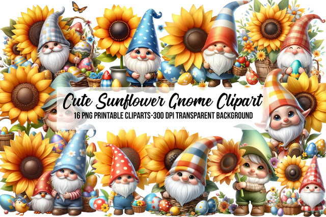 Cute Sunflower Gnome Clipart Sublimation Rupkotha 