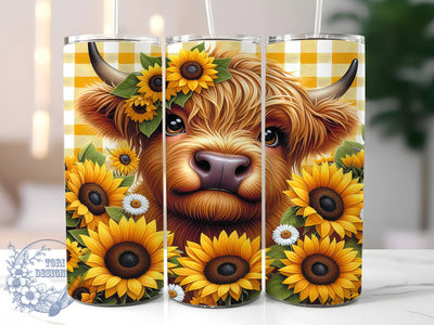 Cute Sunflower Highland Cow Tumbler, Sunflower Cow Tumbler, Stylish 20oz Wrap, Sublimation Design, Trendy Gift Idea, Rustic Cow Wrap, Cute Sunflower Tumbler Sublimation ToriDesigns 