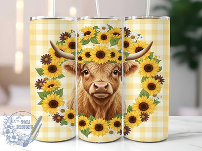 Cute Sunflower Highland Cow Tumbler, Sunflower Cow Tumbler, Stylish 20oz Wrap, Sublimation Design, Trendy Gift Idea, Rustic Cow Wrap, Cute Sunflower Tumbler Sublimation ToriDesigns 