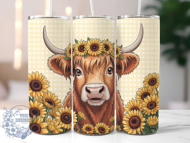 Cute Sunflower Highland Cow Tumbler, Sunflower Cow Tumbler, Stylish 20oz Wrap, Sublimation Design, Trendy Gift Idea, Rustic Cow Wrap, Cute Sunflower Tumbler Sublimation ToriDesigns 
