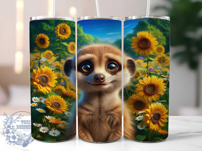 Cute Sunflower Meerkat Tumbler, Cute Animal Tumbler, Sunflower 20oz Wrap, Sublimation Design, Nature Lover Gift, Adorable Meerkat Wrap, Whimsical Floral Tumbler Sublimation ToriDesigns 