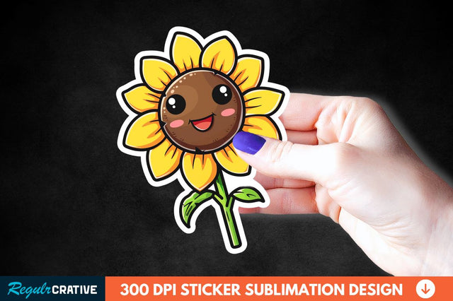 Cute Sunflower Sticker Clipart Sublimation Regulrcrative 