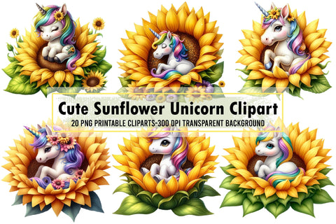 Cute Sunflower Unicorn Clipart Sublimation designartist 