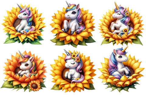 Cute Sunflower Unicorn Clipart Sublimation designartist 