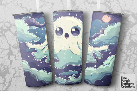 Cute Surprised Baby Ghost Sublimation Tumbler Wrap Sublimation Fine Purple Elephant Creations 