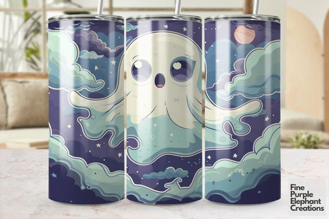 Cute Surprised Baby Ghost Sublimation Tumbler Wrap Sublimation Fine Purple Elephant Creations 