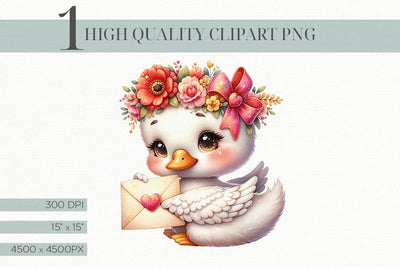 Cute Swan Clipart with Love Letter Valentine Clipart Sublimation BijouBay 