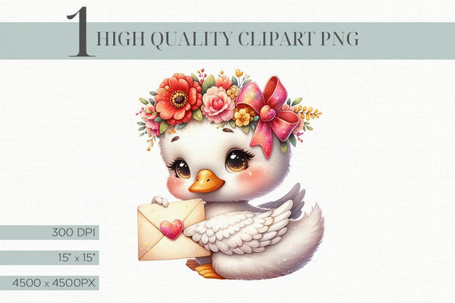 Cute Swan Clipart with Love Letter Valentine Clipart Sublimation BijouBay 