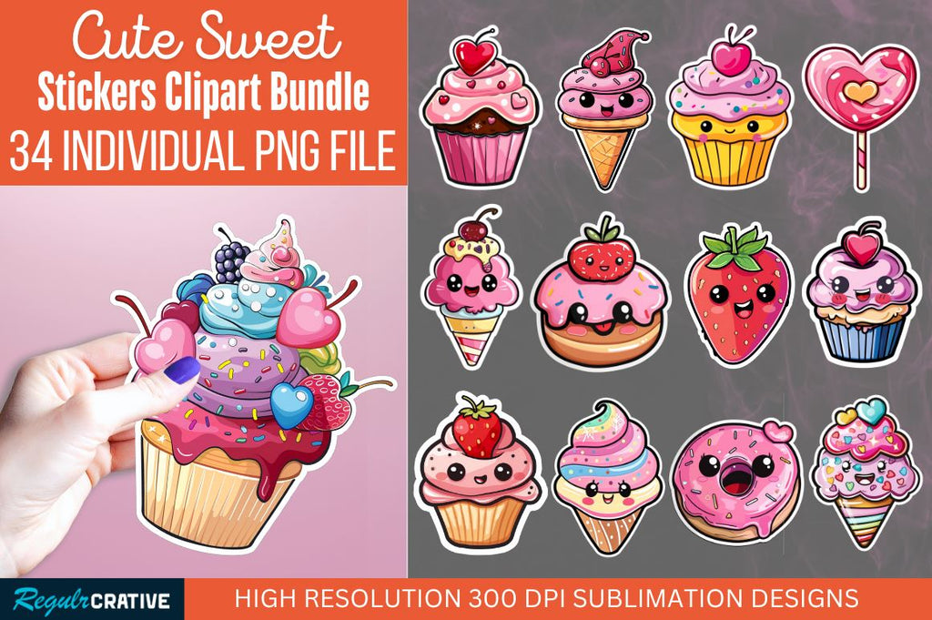Cute Sweet Sticker Clipart Bundle - So Fontsy