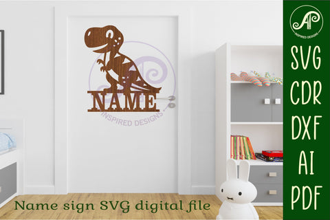 Cute T Rex shape name sign svg laser cut file SVG APInspireddesigns 