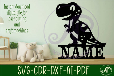 Cute T Rex shape name sign svg laser cut file SVG APInspireddesigns 