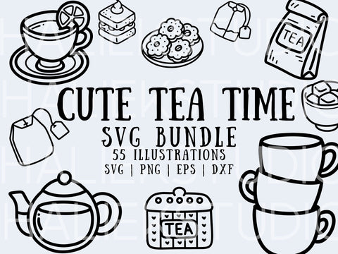 Cute Tea Time SVG Design Set SVG HalieKStudio 