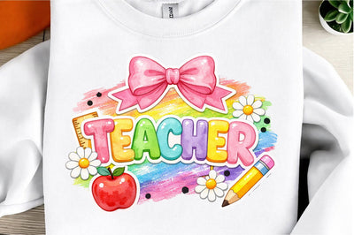 Cute Teacher Rainbow Coquette Bow PNG Sublimation designmaster24 