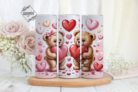 Cute Teddy Bear Hearts 20oz Tumbler Wrap Sublimation sassyprint 