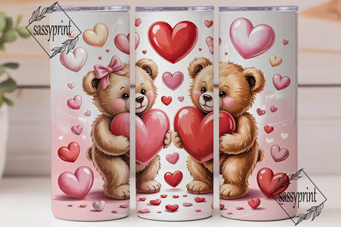 Cute Teddy Bear Hearts 20oz Tumbler Wrap Sublimation sassyprint 