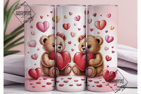 Cute Teddy Bear Hearts 20oz Tumbler Wrap Sublimation sassyprint 