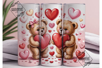 Cute Teddy Bear Hearts 20oz Tumbler Wrap Sublimation sassyprint 