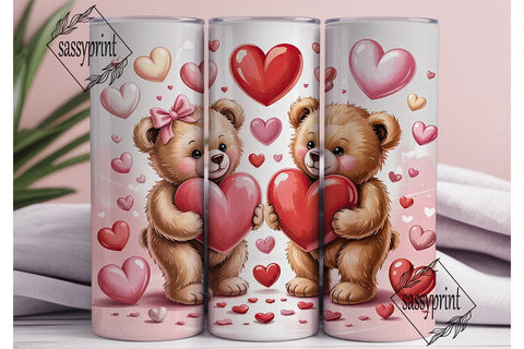 Cute Teddy Bear Hearts 20oz Tumbler Wrap Sublimation sassyprint 