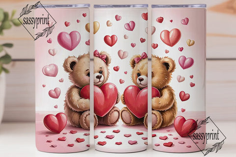 Cute Teddy Bear Hearts 20oz Tumbler Wrap Sublimation sassyprint 