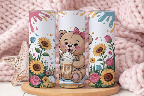 Cute Teddy Bear Iced Coffee 20oz Tumbler Sublimation DesignSVG 