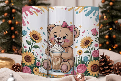 Cute Teddy Bear Iced Coffee 20oz Tumbler Sublimation DesignSVG 
