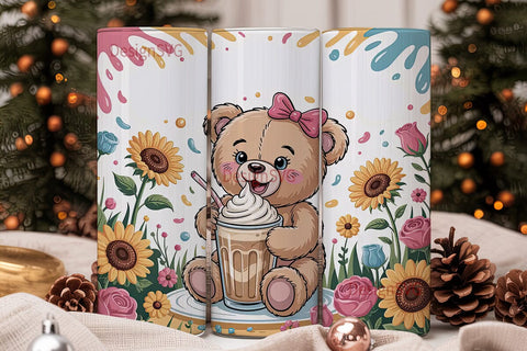 Cute Teddy Bear Iced Coffee 20oz Tumbler Sublimation DesignSVG 