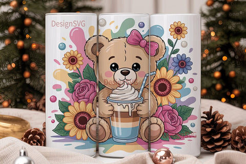 Cute Teddy Bear Iced Coffee 20oz Tumbler Sublimation DesignSVG 