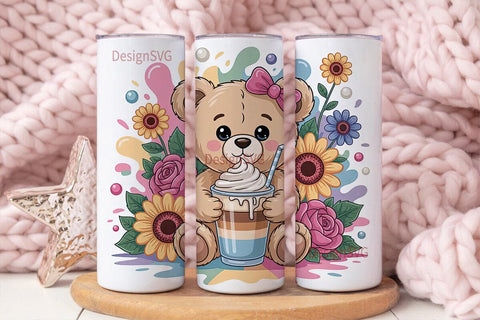 Cute Teddy Bear Iced Coffee 20oz Tumbler Sublimation DesignSVG 