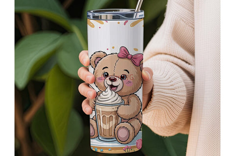 Cute Teddy Bear Iced Coffee 20oz Tumbler Sublimation DesignSVG 