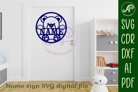 Cute Teddy bear name sign design for laser cutting SVG APInspireddesigns 