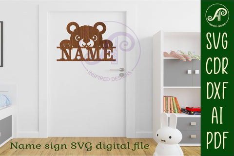 Cute teddy bear name sign svg laser cut file SVG APInspireddesigns 