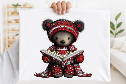 Cute Teddy Bear Reading Book Clipart Sublimation SVGArt 