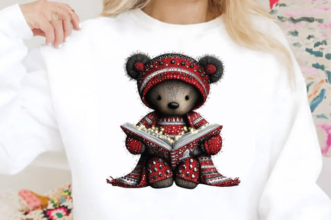 Cute Teddy Bear Reading Book Clipart Sublimation SVGArt 