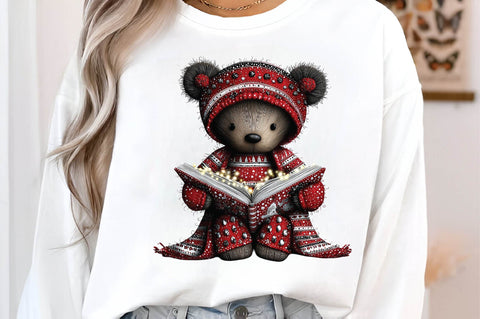 Cute Teddy Bear Reading Book Clipart Sublimation SVGArt 