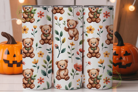 Cute Teddy Bear Tumbler Wrap Sublimation PixelChick 