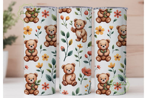 Cute Teddy Bear Tumbler Wrap Sublimation PixelChick 