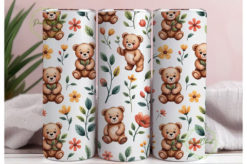 Cute Teddy Bear Tumbler Wrap Sublimation PixelChick 