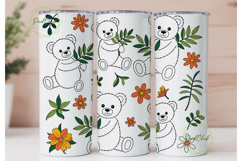 Cute Teddy Bear Tumbler Wrap Sublimation PixelChick 