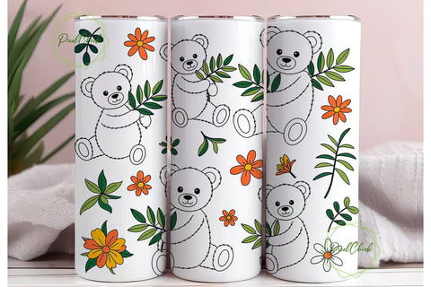 Cute Teddy Bear Tumbler Wrap Sublimation PixelChick 