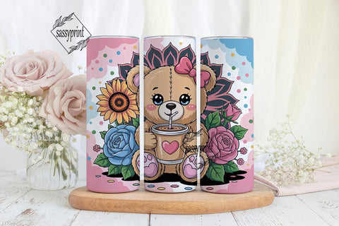 Cute Teddy Bear with Coffee 20oz Tumbler Sublimation sassyprint 