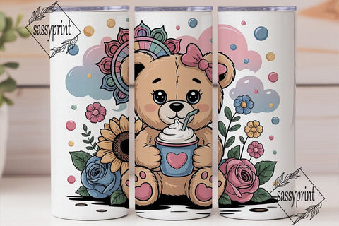 Cute Teddy Bear with Coffee 20oz Tumbler Sublimation sassyprint 