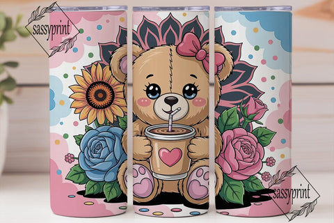 Cute Teddy Bear with Coffee 20oz Tumbler Sublimation sassyprint 