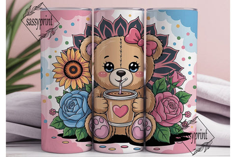Cute Teddy Bear with Coffee 20oz Tumbler Sublimation sassyprint 