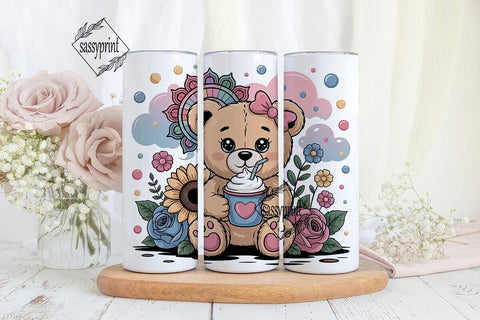 Cute Teddy Bear with Coffee 20oz Tumbler Sublimation sassyprint 