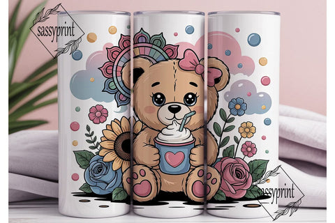 Cute Teddy Bear with Coffee 20oz Tumbler Sublimation sassyprint 