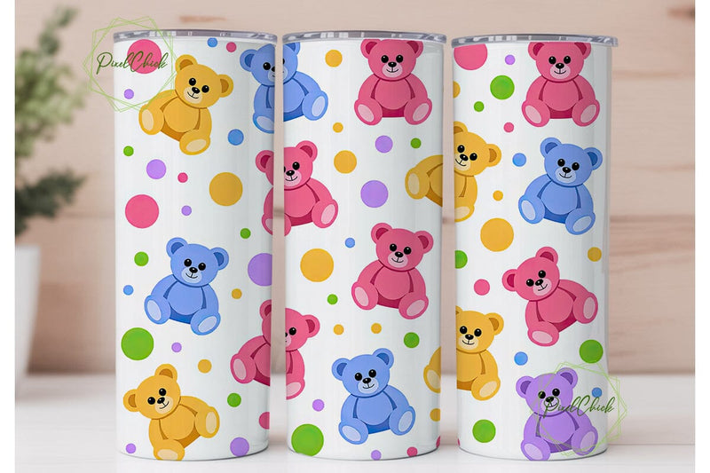 Cute Teddy Bears 20oz Tumbler Wrap Sublimation PixelChick 