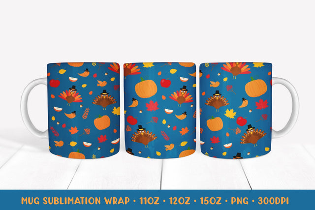 Cute Thanksgiving Mug Sublimation Wrap. Fall Mug Design Sublimation LaBelezoka 