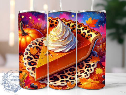 Cute Thanksgiving Tumbler, Pumpkin Pie Design, Leopard Print Tumbler, Fall Sublimation, Holiday Gift, Autumn Decor, Personalized Drinkware, Thanksgiving Wrap Design Sublimation ToriDesigns 
